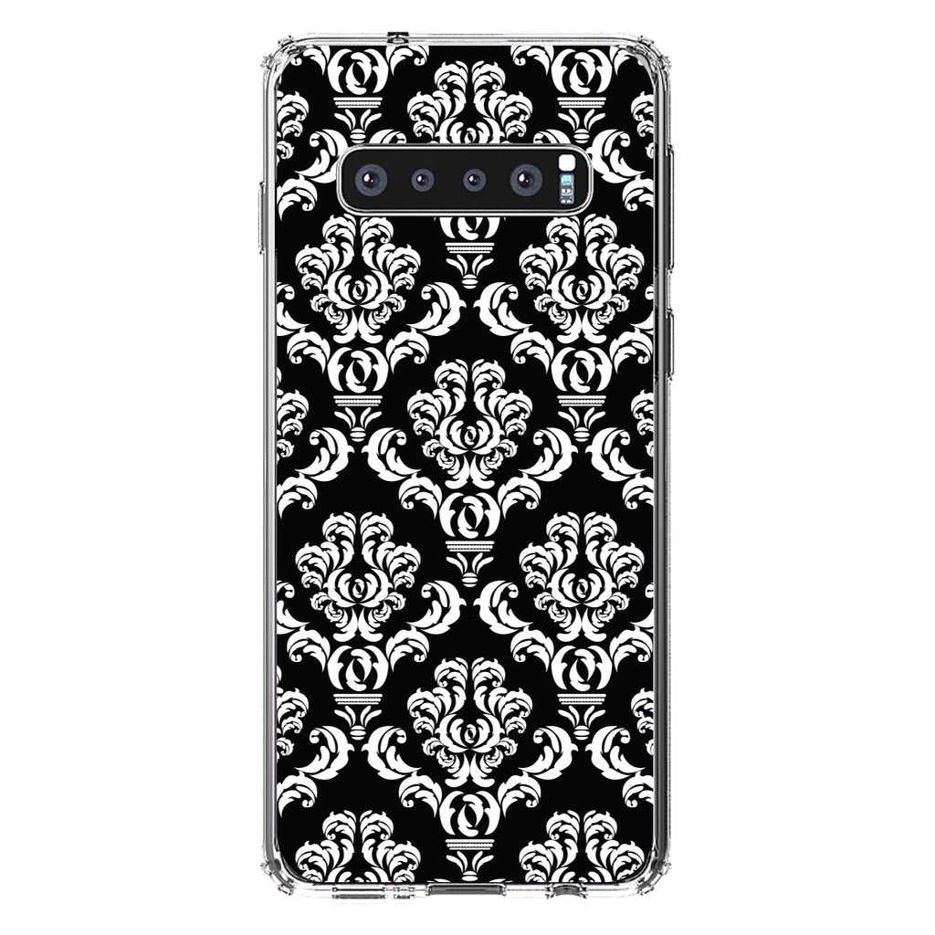 Black White Damask Pattern Clear Shockproof iPhone Case, view 17