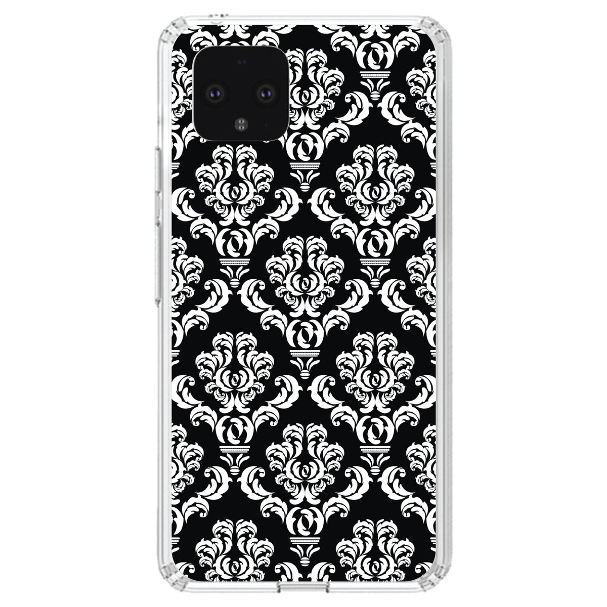 Black White Damask Pattern Clear Shockproof iPhone Case, view 23