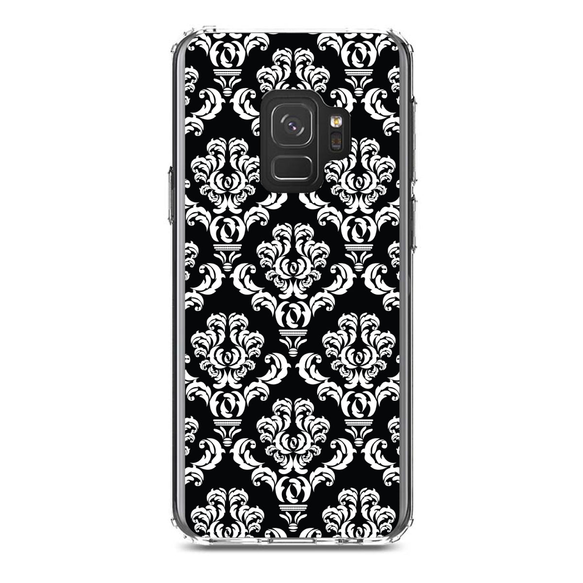Black White Damask Pattern Clear Shockproof iPhone Case, view 19
