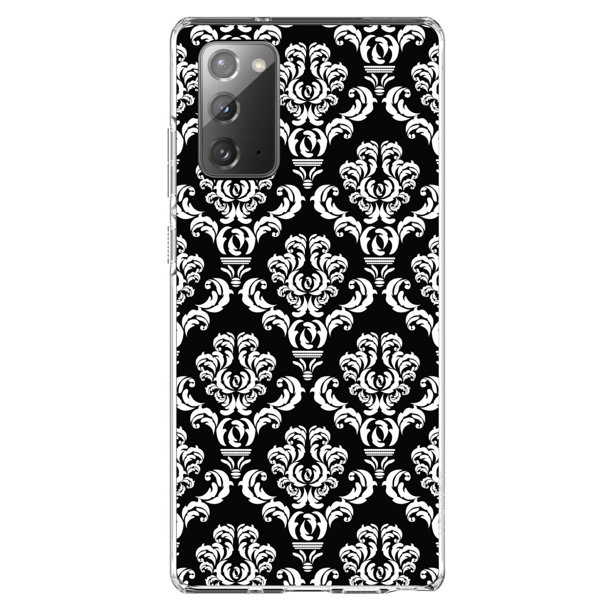 Black White Damask Pattern Clear Shockproof iPhone Case, view 7