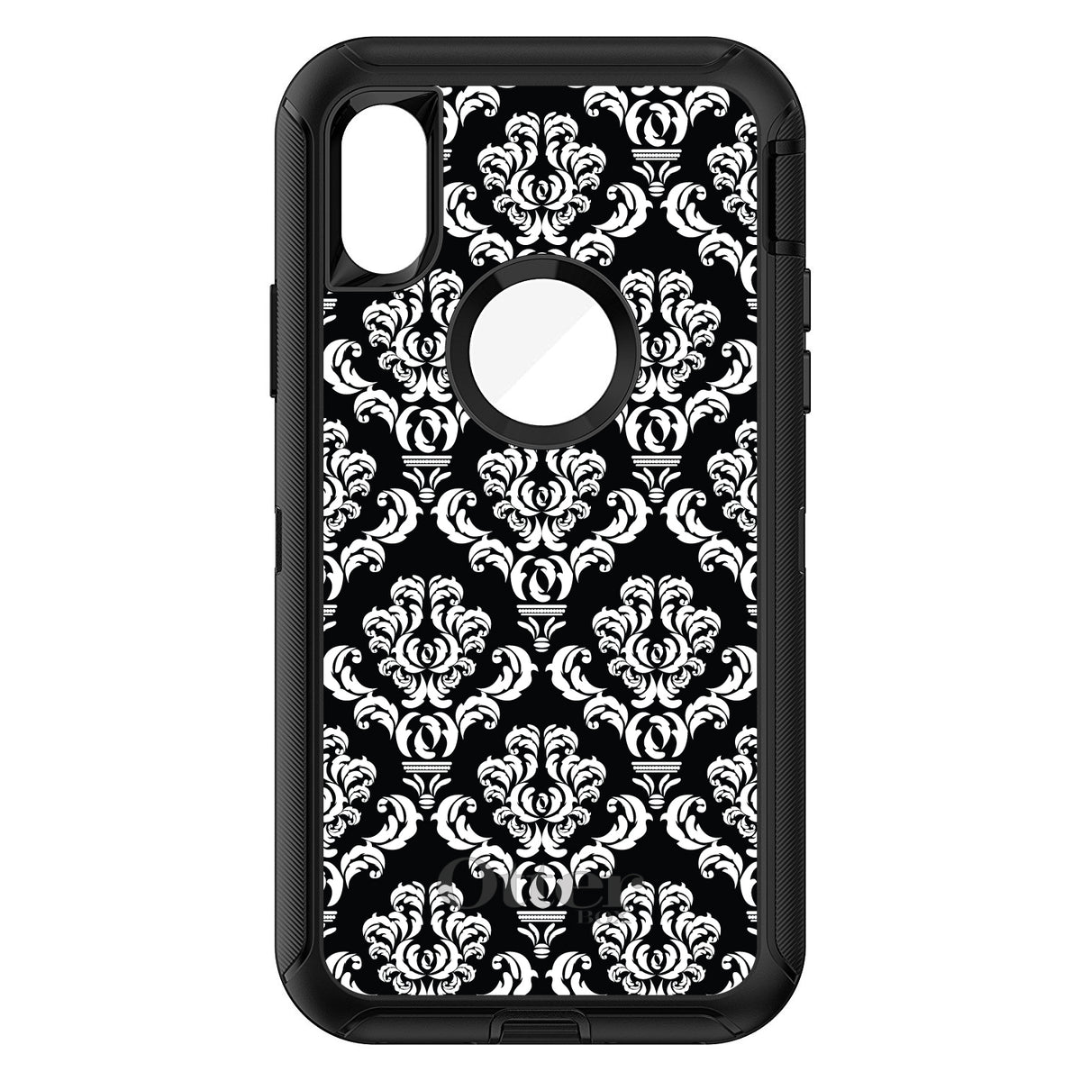 Black White Damask Pattern OtterBox Defender Case for iPhone & Galaxy, view 3