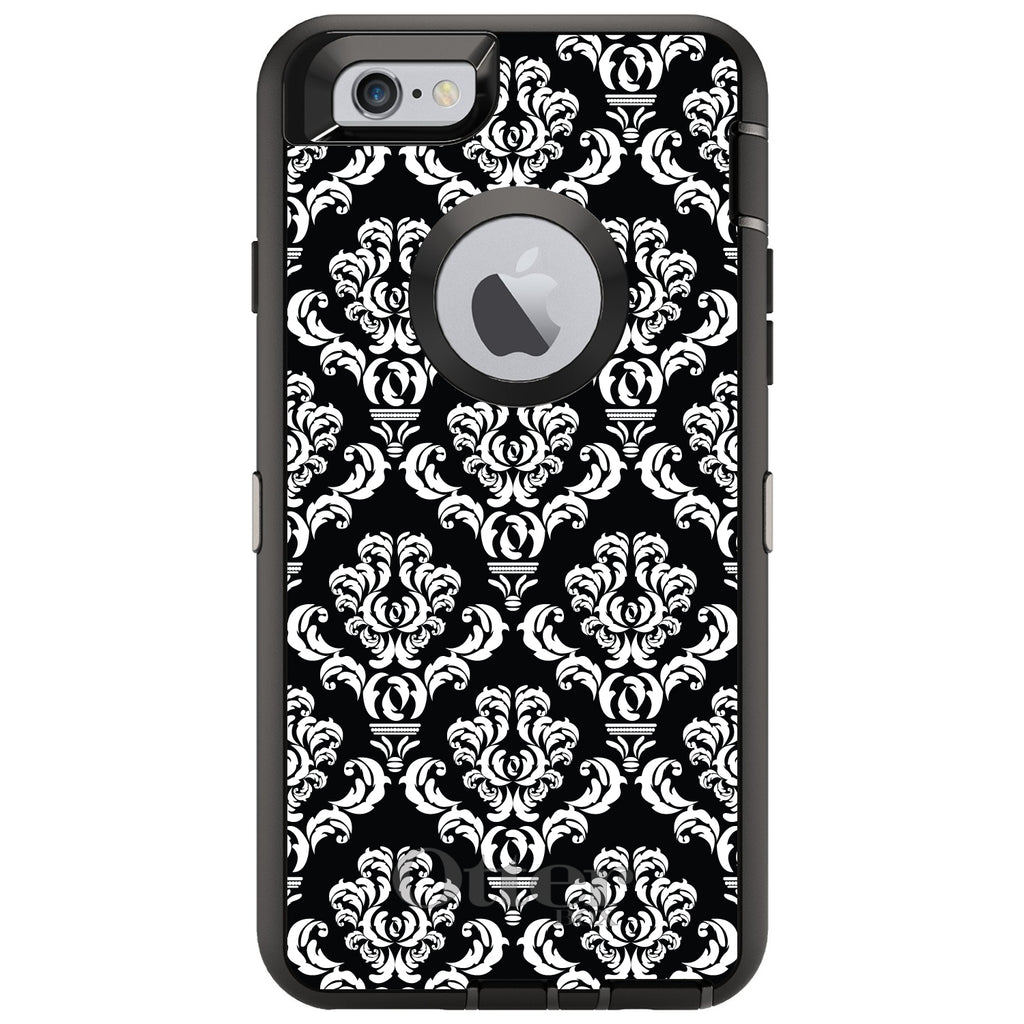Black White Damask Pattern OtterBox Defender Case for iPhone & Galaxy, view 4
