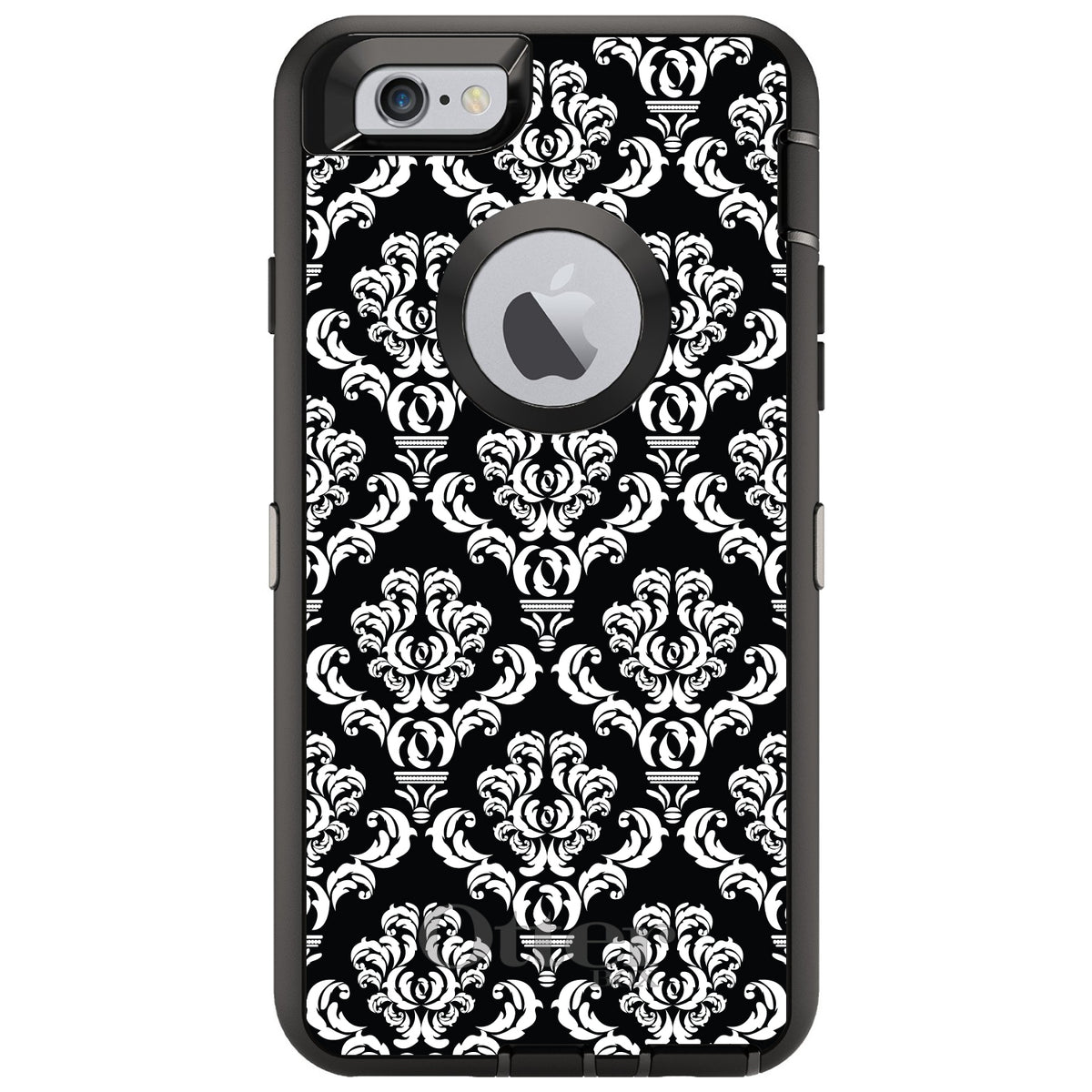 Black White Damask Pattern OtterBox Defender Case for iPhone & Galaxy, view 4
