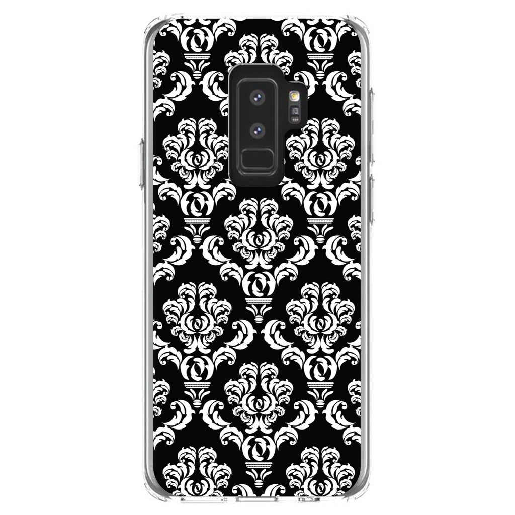 Black White Damask Pattern Clear Shockproof iPhone Case, view 20
