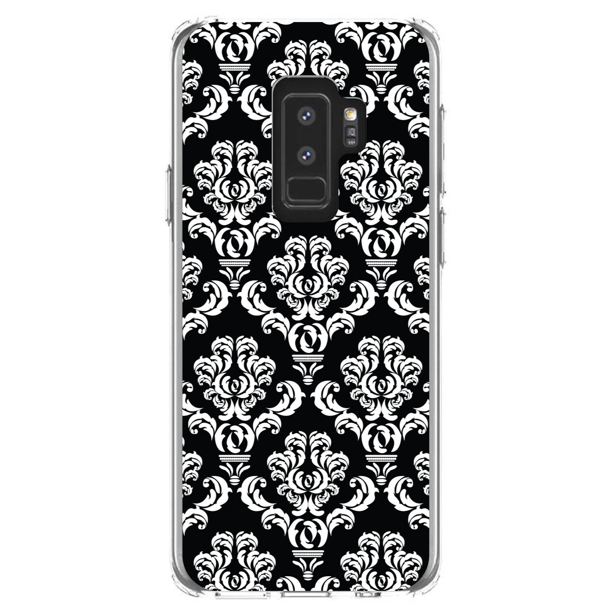 Black White Damask Pattern Clear Shockproof iPhone Case, view 20