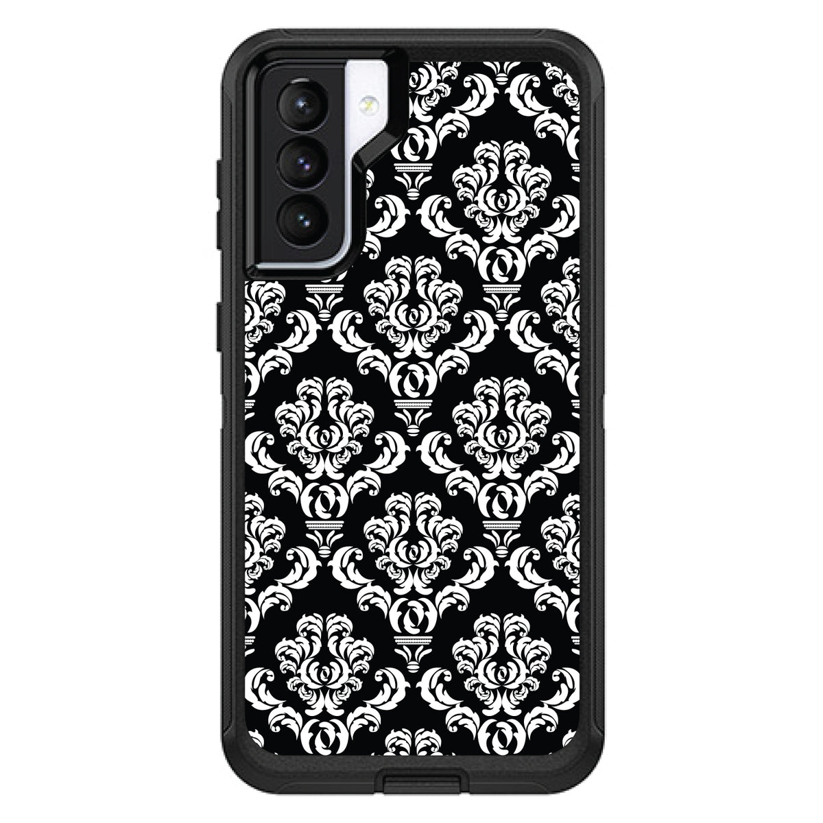Black White Damask Pattern OtterBox Defender Case for iPhone & Galaxy, view 6