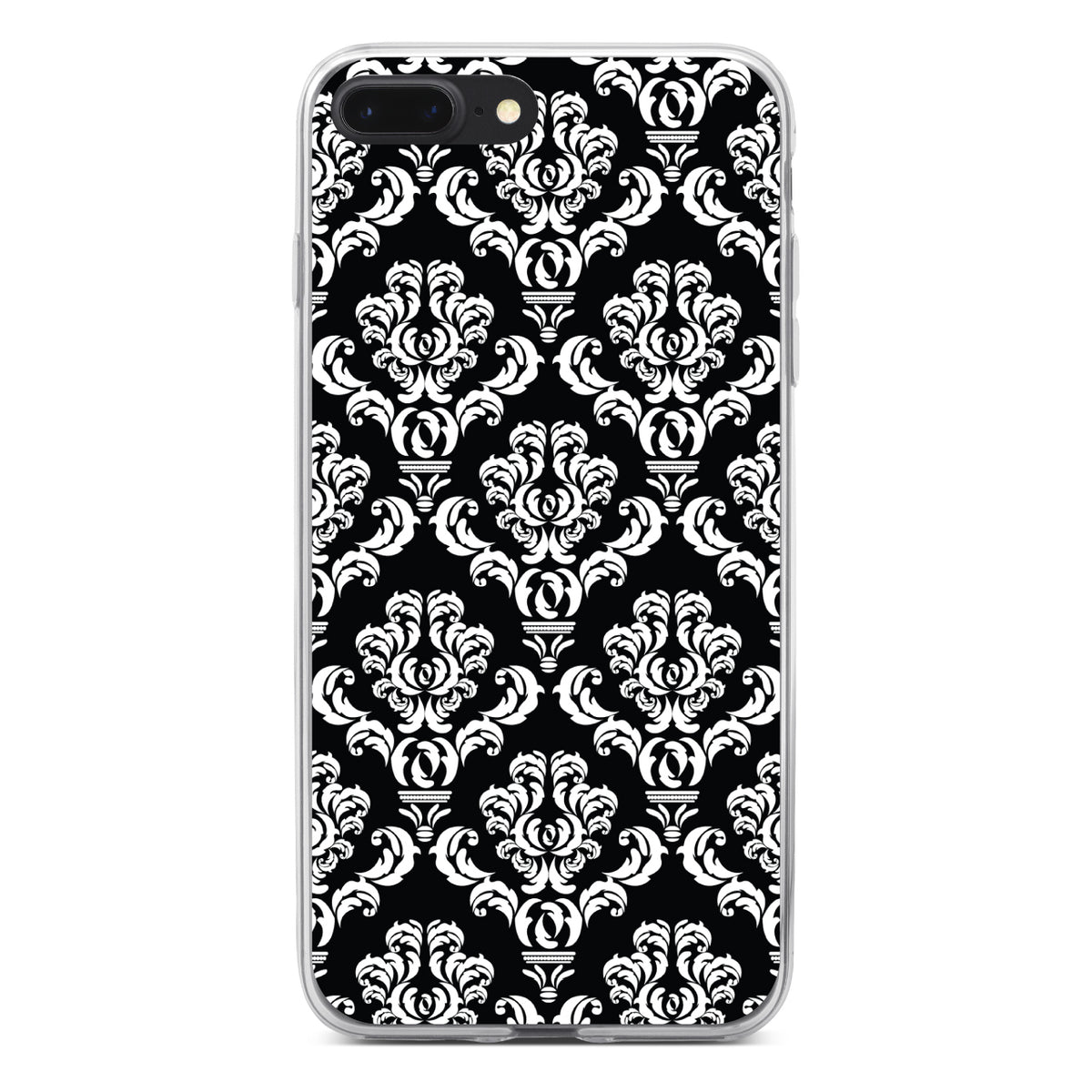 Black White Damask Pattern Clear Shockproof iPhone Case, view 6