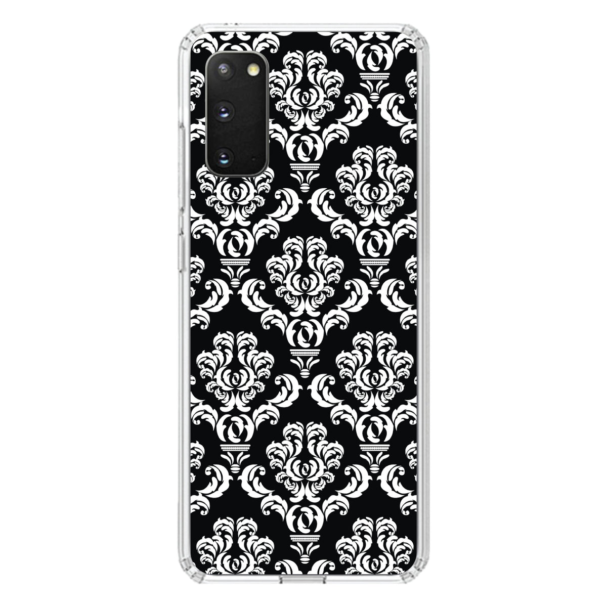 Black White Damask Pattern Clear Shockproof iPhone Case, view 14