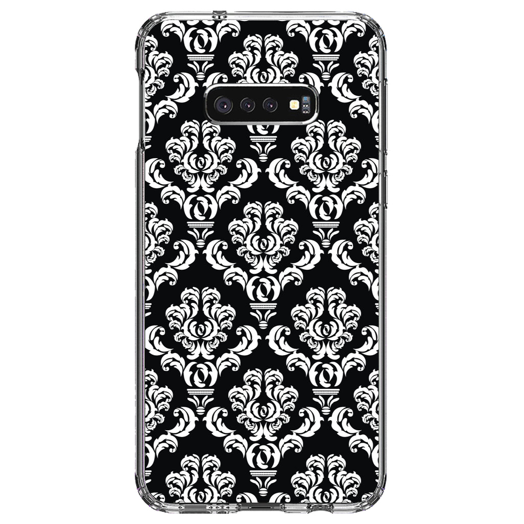 Black White Damask Pattern Clear Shockproof iPhone Case, view 18