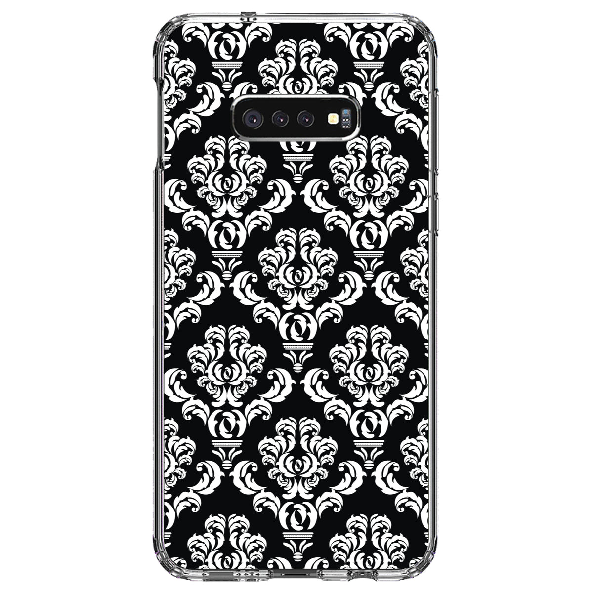 Black White Damask Pattern Clear Shockproof iPhone Case, view 18