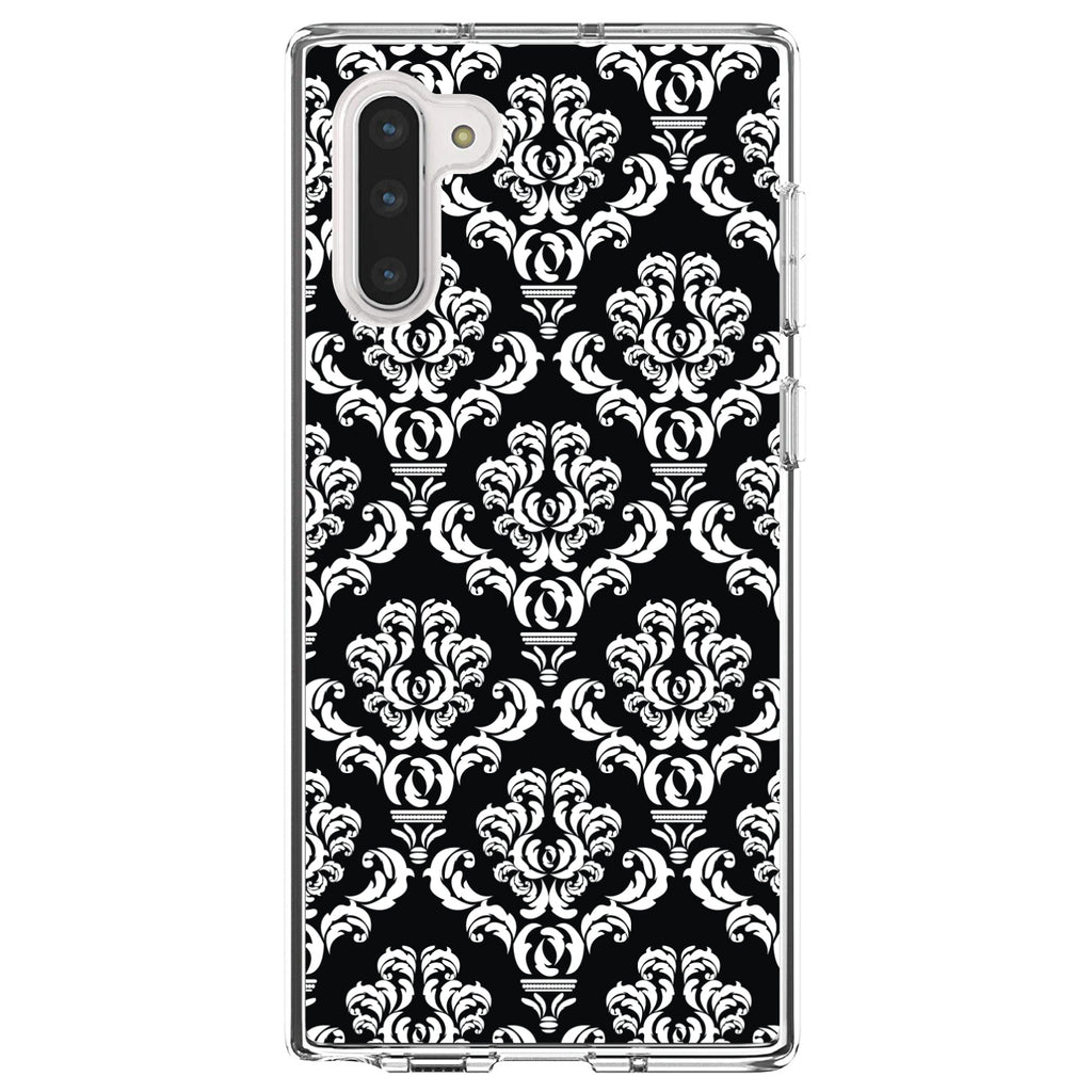 Black White Damask Pattern Clear Shockproof iPhone Case, view 9