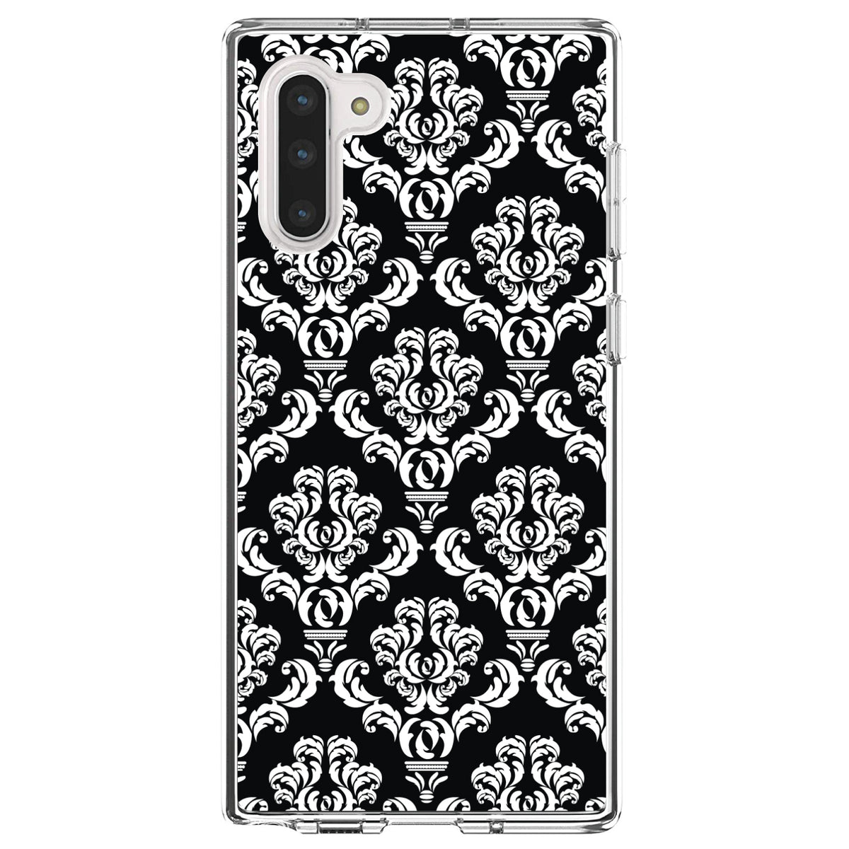 Black White Damask Pattern Clear Shockproof iPhone Case, view 9