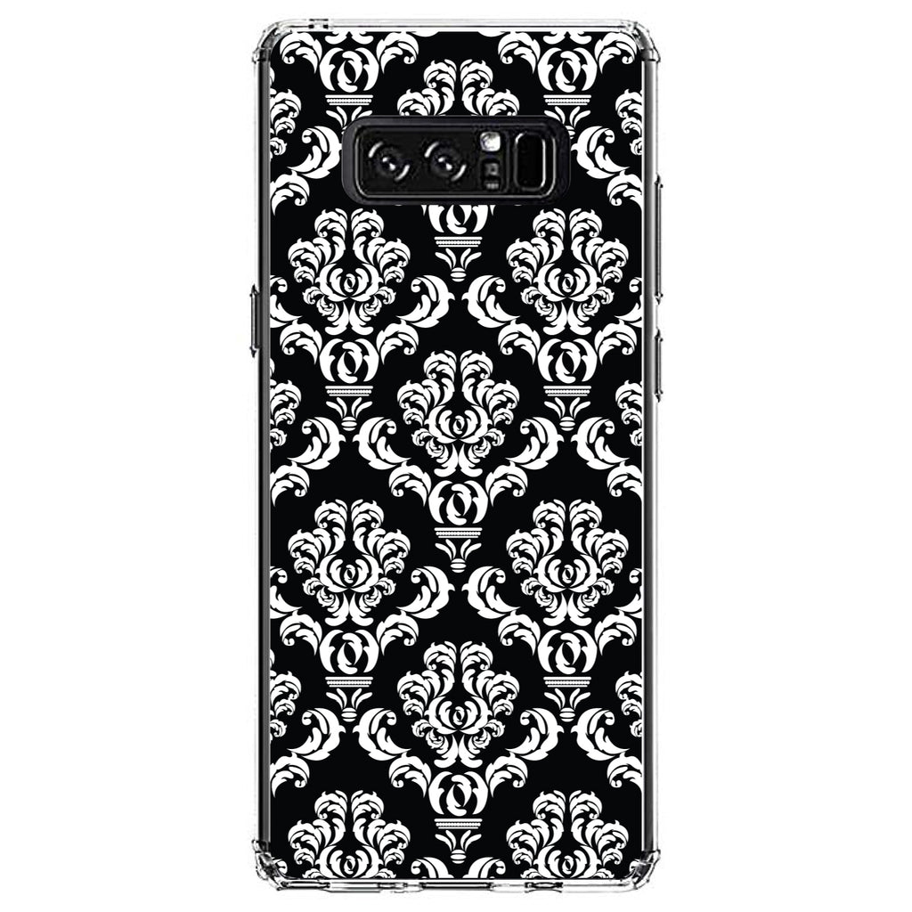 Black White Damask Pattern Clear Shockproof iPhone Case, view 12
