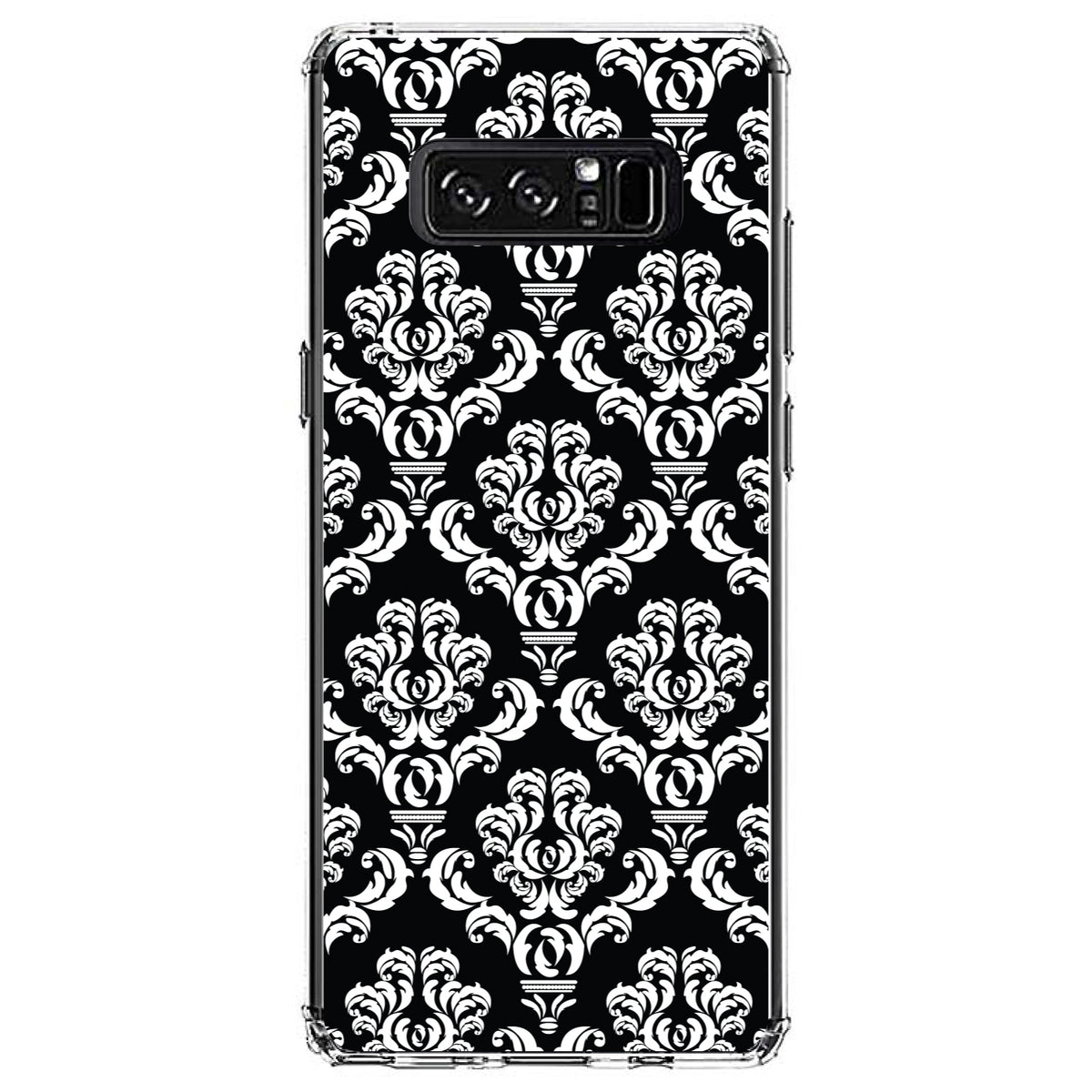 Black White Damask Pattern Clear Shockproof iPhone Case, view 12