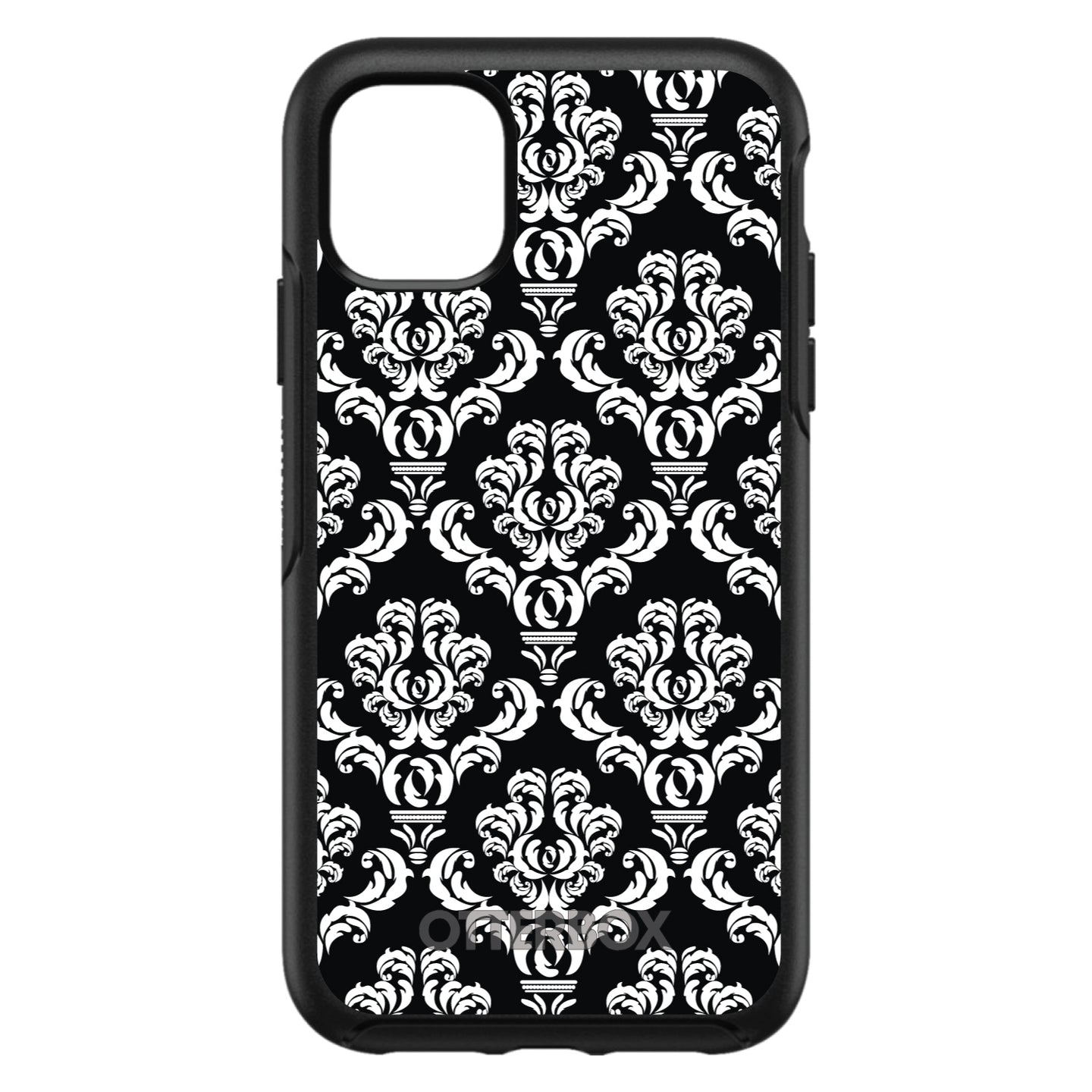 DistinctInk™ OtterBox Symmetry Series Case for Apple iPhone / Samsung Galaxy / Google Pixel - Black White Damask Pattern