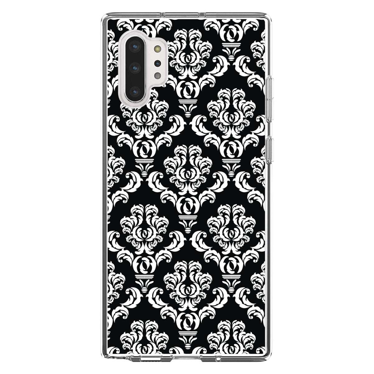 Black White Damask Pattern Clear Shockproof iPhone Case, view 10