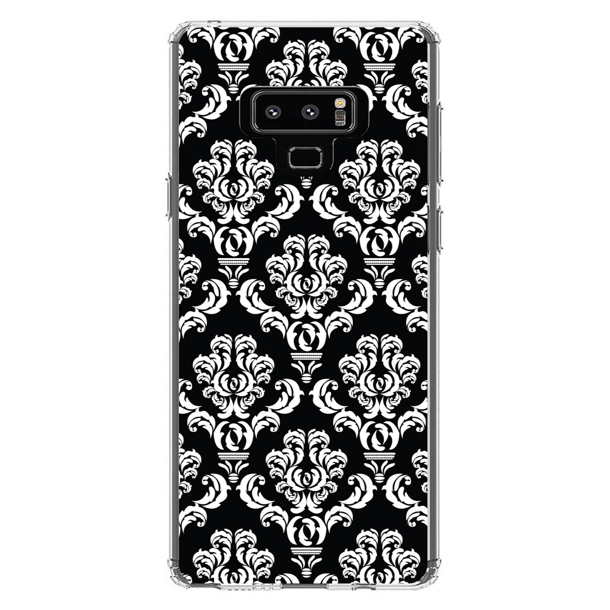 Black White Damask Pattern Clear Shockproof iPhone Case, view 11