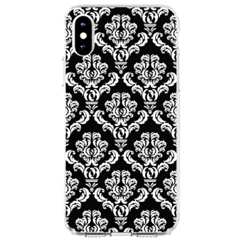 Black White Damask Pattern Clear Shockproof iPhone Case, view 3
