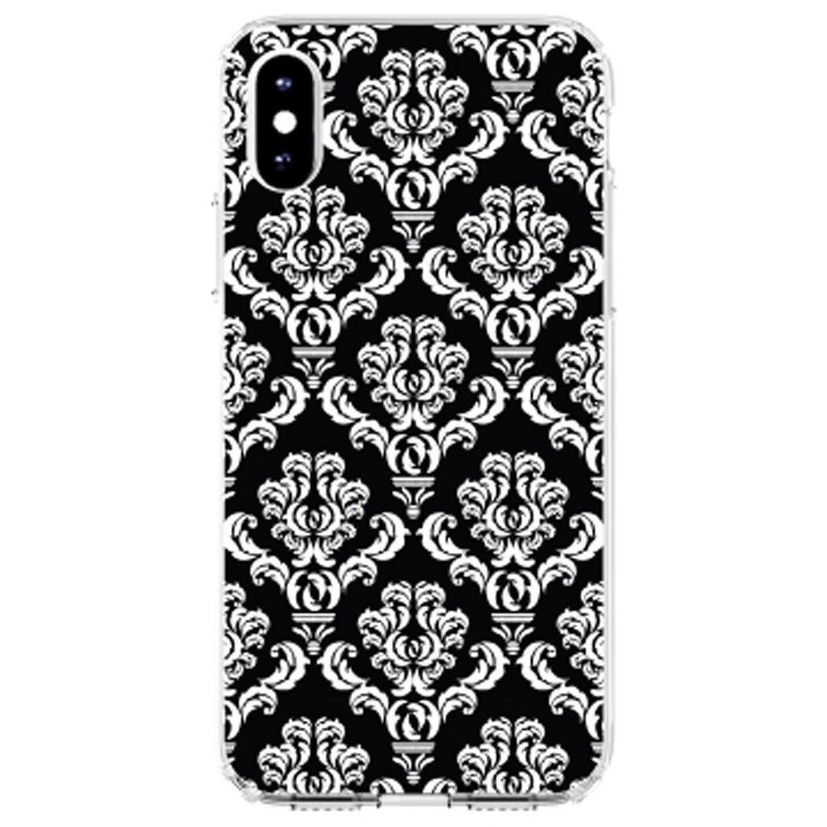 Black White Damask Pattern Clear Shockproof iPhone Case, view 3