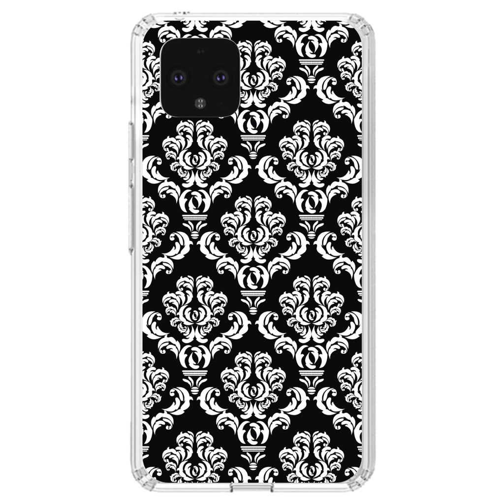 Black White Damask Pattern Clear Shockproof iPhone Case, view 24