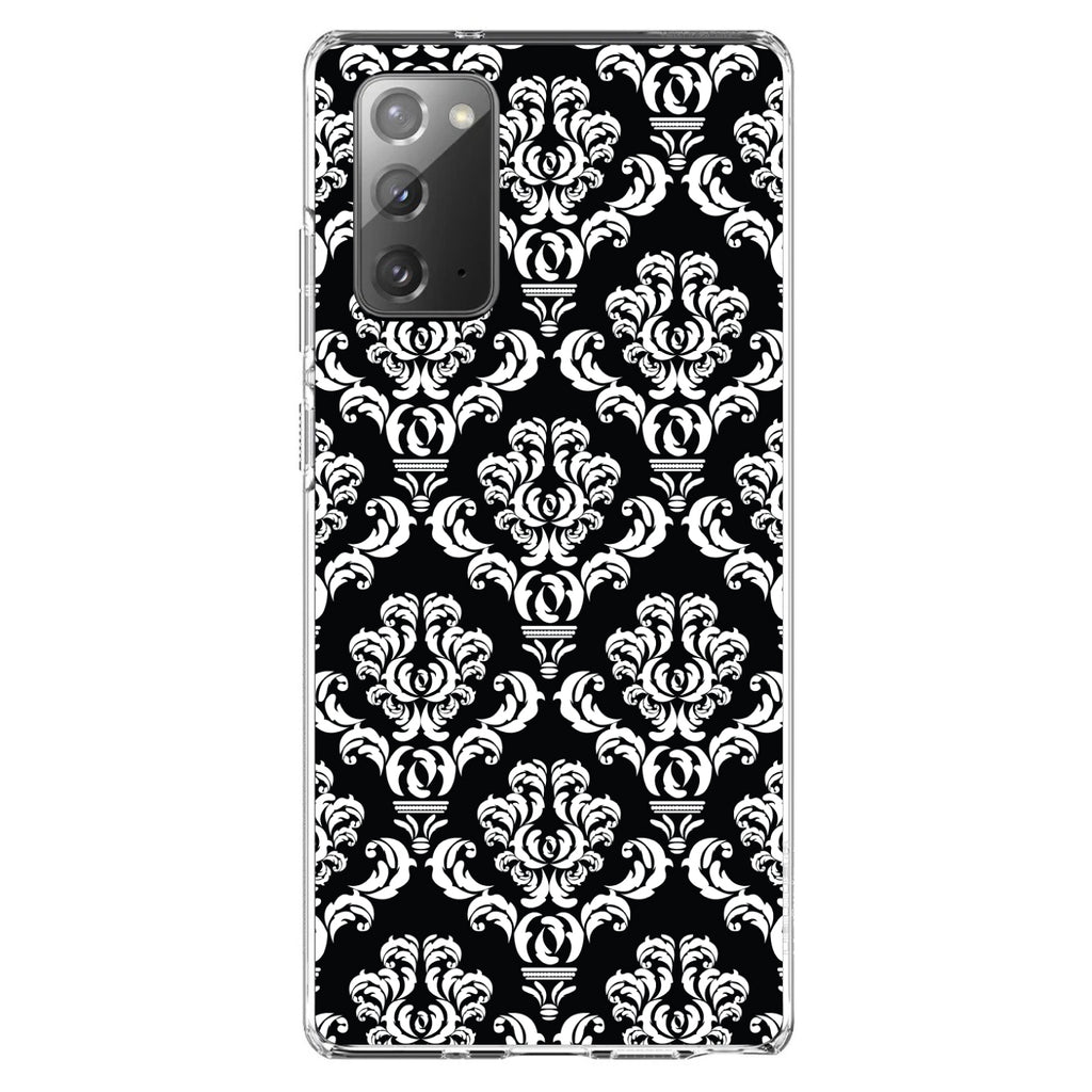 Black White Damask Pattern Clear Shockproof iPhone Case, view 8