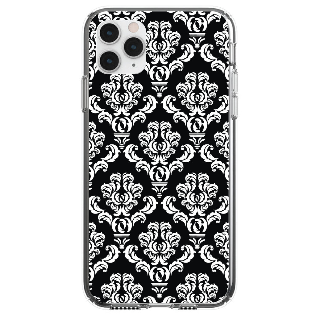 Black White Damask Pattern Clear Shockproof iPhone Case