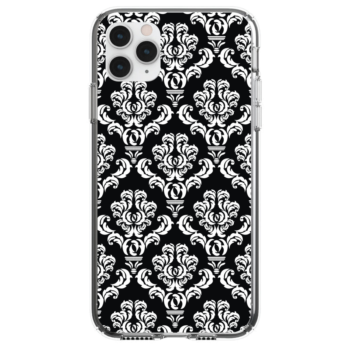 Black White Damask Pattern Clear Shockproof iPhone Case
