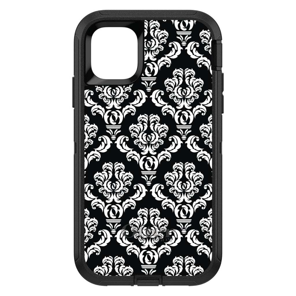 Black White Damask Pattern OtterBox Defender Case for iPhone & Galaxy, view 2