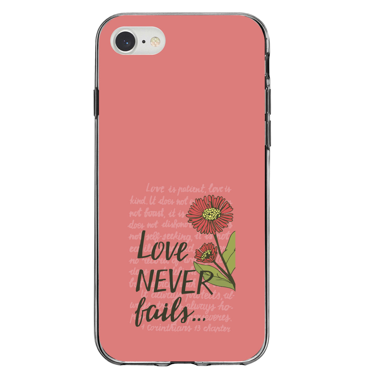 1 Corinthians 13, Love Never Fails, Flower Clear Shockproof iPhone Case, view 5