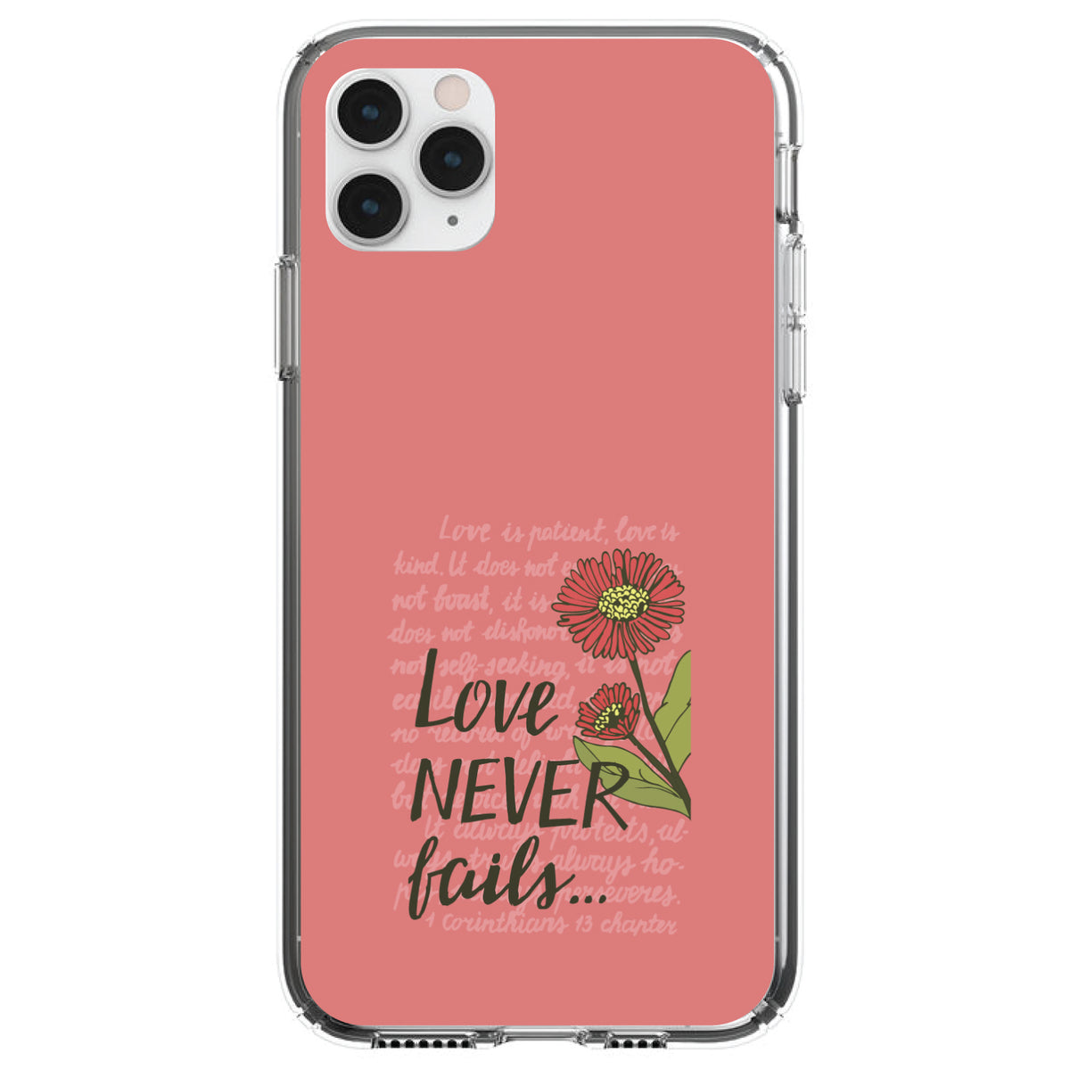 1 Corinthians 13, Love Never Fails, Flower Clear Shockproof iPhone Case