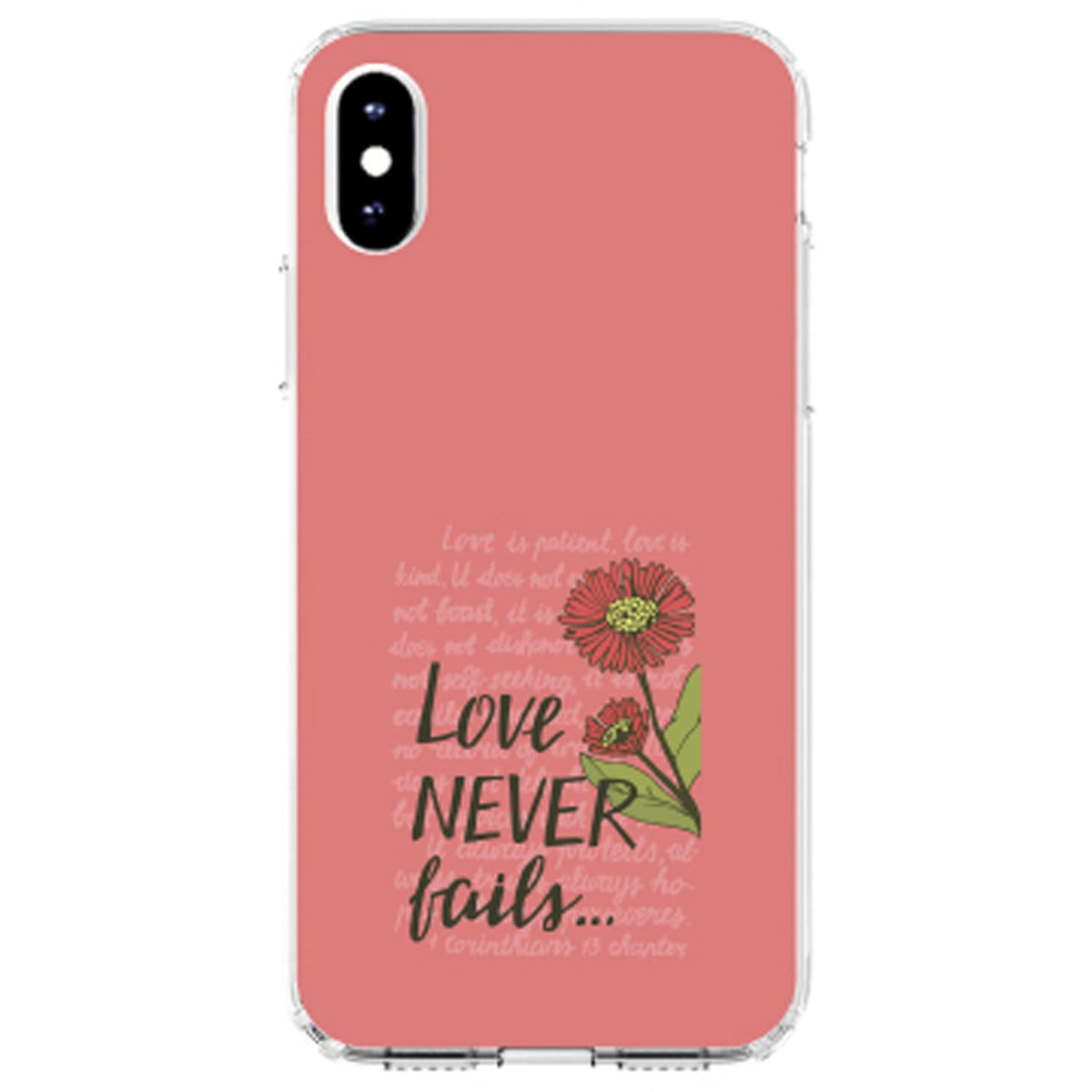 1 Corinthians 13, Love Never Fails, Flower Clear Shockproof iPhone Case, view 2