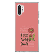 DistinctInk® Clear Shockproof Hybrid Case for Apple iPhone / Samsung Galaxy / Google Pixel - 1 Corinthians 13 - Love Never Fails - Flower