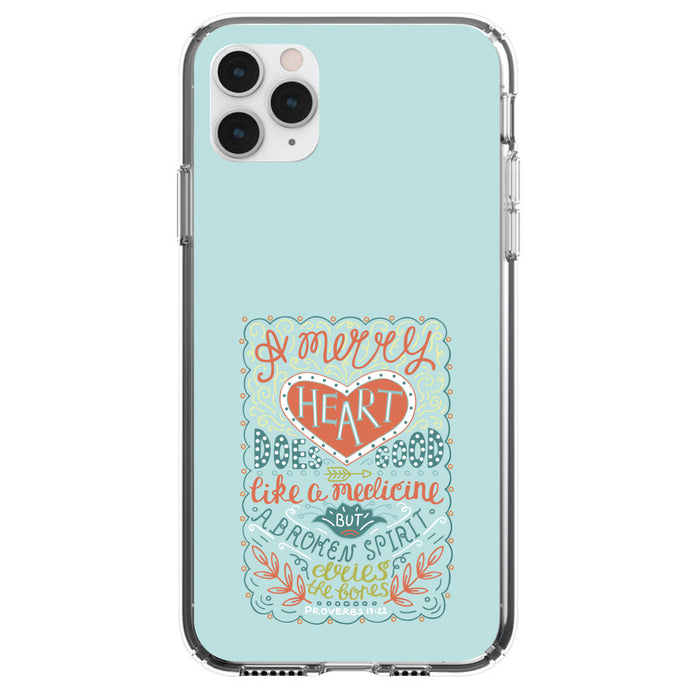 DistinctInk® Clear Shockproof Hybrid Case for Apple iPhone / Samsung Galaxy / Google Pixel - Proverbs 17:22 - A Merry Heart Does Good