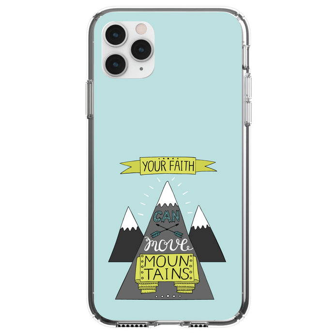 DistinctInk® Clear Shockproof Hybrid Case for Apple iPhone / Samsung Galaxy / Google Pixel - Your Faith Can Move Mountains