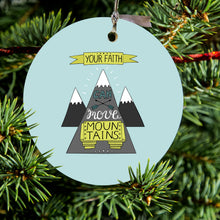 DistinctInk® Hanging Ceramic Christmas Tree Ornament with Gold String - Great Gift / Present - 2 3/4 inch Diameter - Your Faith Can Move Mountains