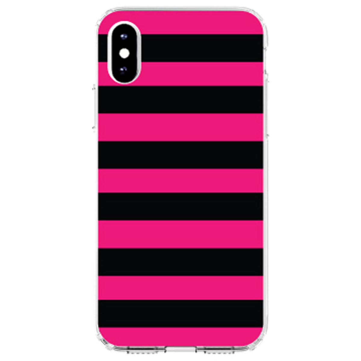 Black & Pink Bold Horizontal Stripes Clear Shockproof iPhone Case, view 2