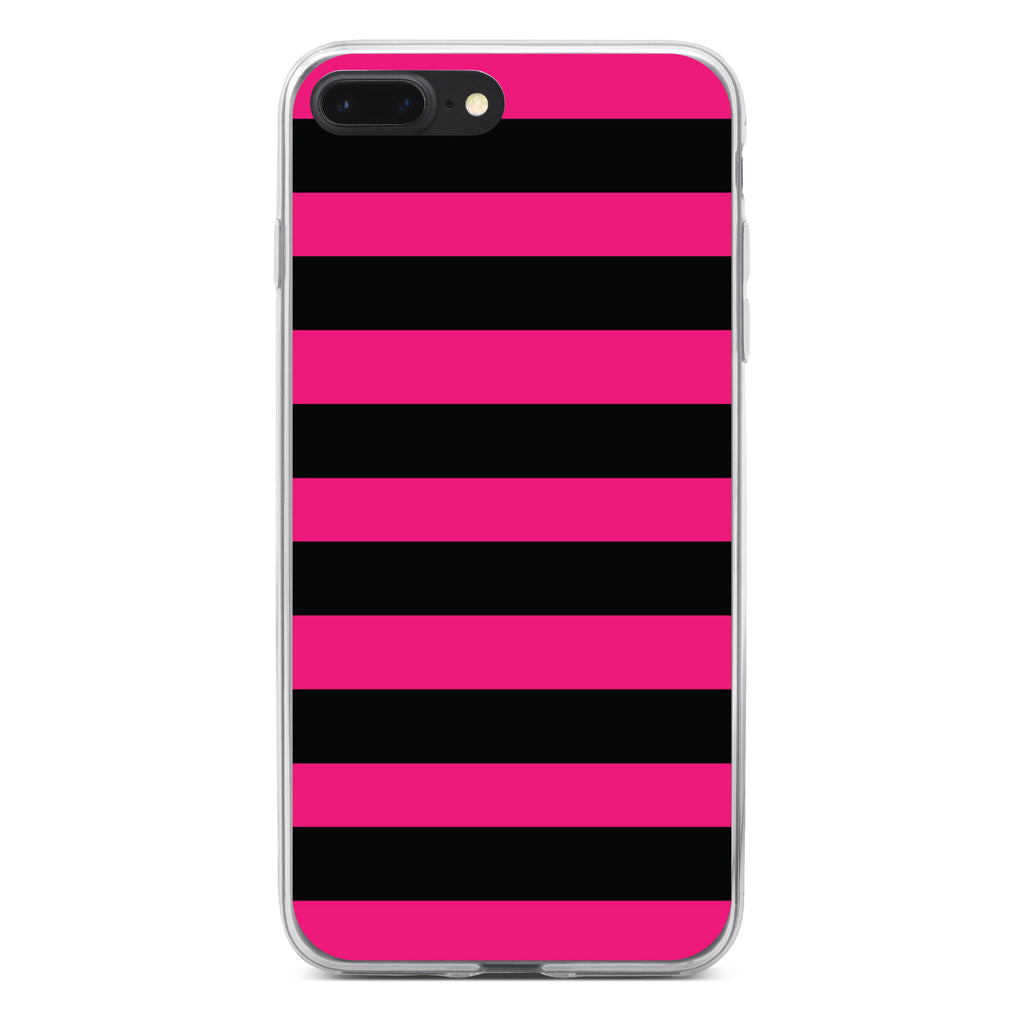 Black & Pink Bold Horizontal Stripes Clear Shockproof iPhone Case, view 6