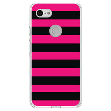DistinctInk® Clear Shockproof Hybrid Case for Apple iPhone / Samsung Galaxy / Google Pixel - Black & Pink Bold Horizontal Stripes