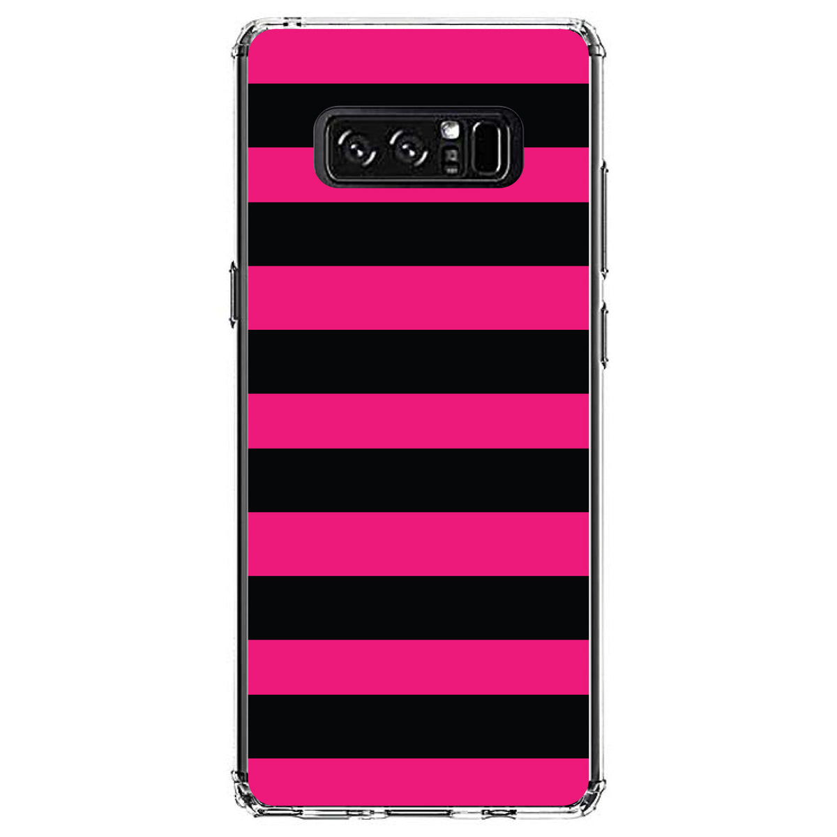 Black & Pink Bold Horizontal Stripes Clear Shockproof iPhone Case, view 12