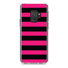 DistinctInk® Clear Shockproof Hybrid Case for Apple iPhone / Samsung Galaxy / Google Pixel - Black & Pink Bold Horizontal Stripes