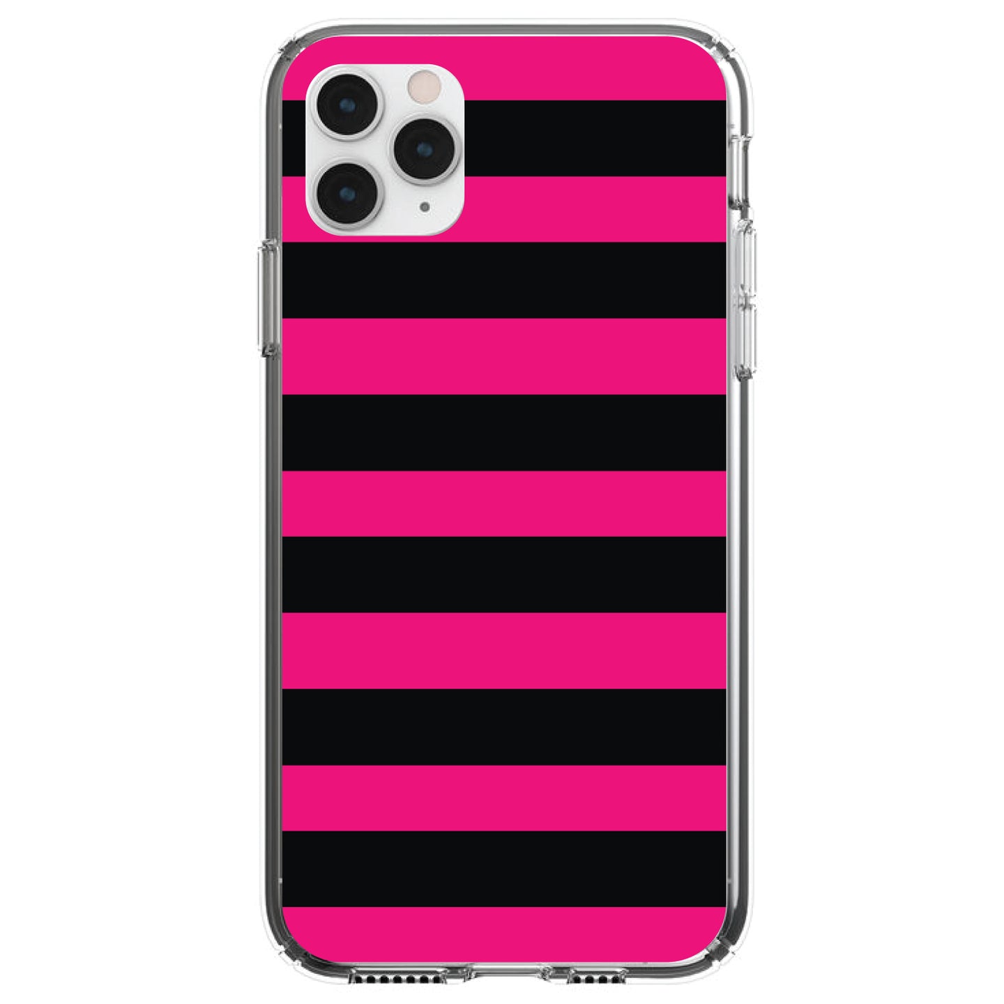DistinctInk® Clear Shockproof Hybrid Case for Apple iPhone / Samsung Galaxy / Google Pixel - Black & Pink Bold Horizontal Stripes