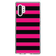 DistinctInk® Clear Shockproof Hybrid Case for Apple iPhone / Samsung Galaxy / Google Pixel - Black & Pink Bold Horizontal Stripes