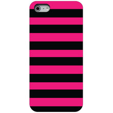 DistinctInk® Hard Plastic Snap-On Case for Apple iPhone or Samsung Galaxy - Black & Pink Bold Stripes