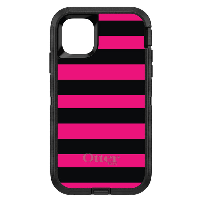 DistinctInk™ OtterBox Defender Series Case for Apple iPhone / Samsung Galaxy / Google Pixel - Black & Pink Bold Stripes