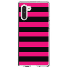 DistinctInk® Clear Shockproof Hybrid Case for Apple iPhone / Samsung Galaxy / Google Pixel - Black & Pink Bold Horizontal Stripes