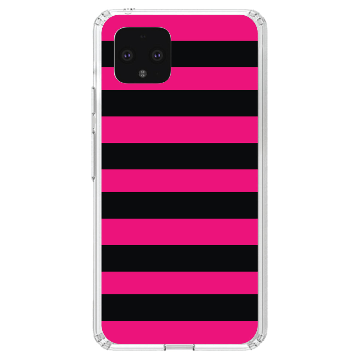 Black & Pink Bold Horizontal Stripes Clear Shockproof iPhone Case, view 23
