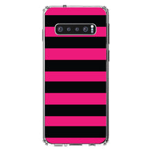 DistinctInk® Clear Shockproof Hybrid Case for Apple iPhone / Samsung Galaxy / Google Pixel - Black & Pink Bold Horizontal Stripes