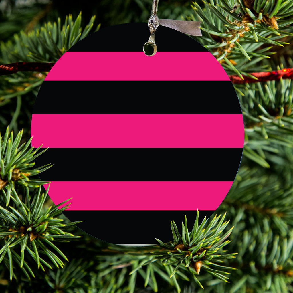 Black & Pink Bold Horizontal Stripes Ceramic Ornament, view 2