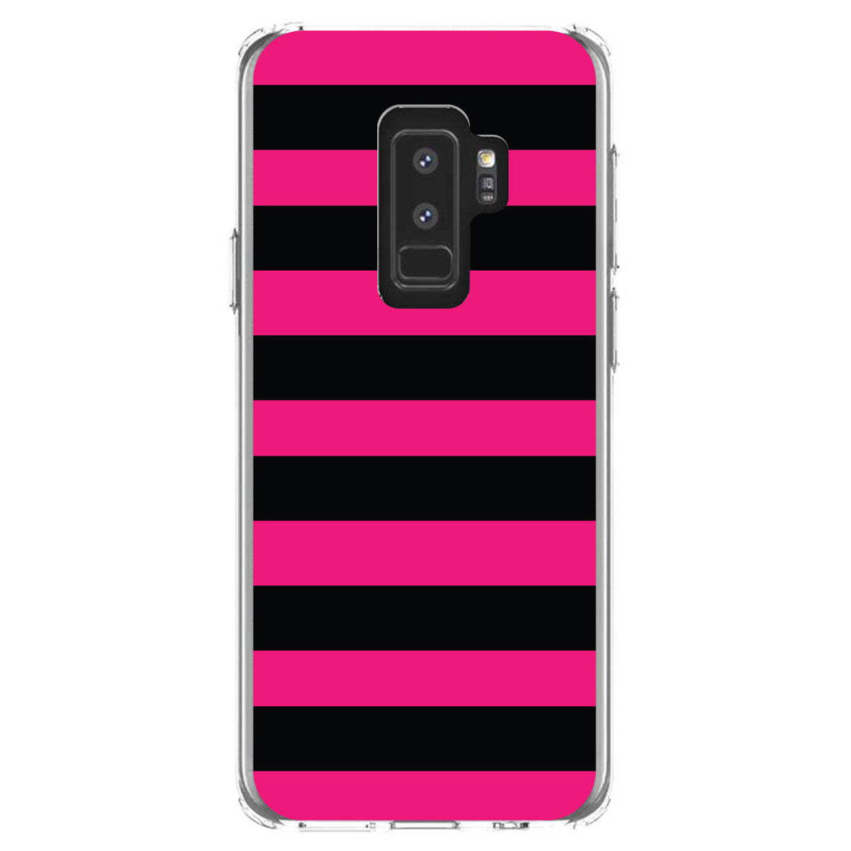 Black & Pink Bold Horizontal Stripes Clear Shockproof iPhone Case, view 20