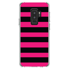 DistinctInk® Clear Shockproof Hybrid Case for Apple iPhone / Samsung Galaxy / Google Pixel - Black & Pink Bold Horizontal Stripes